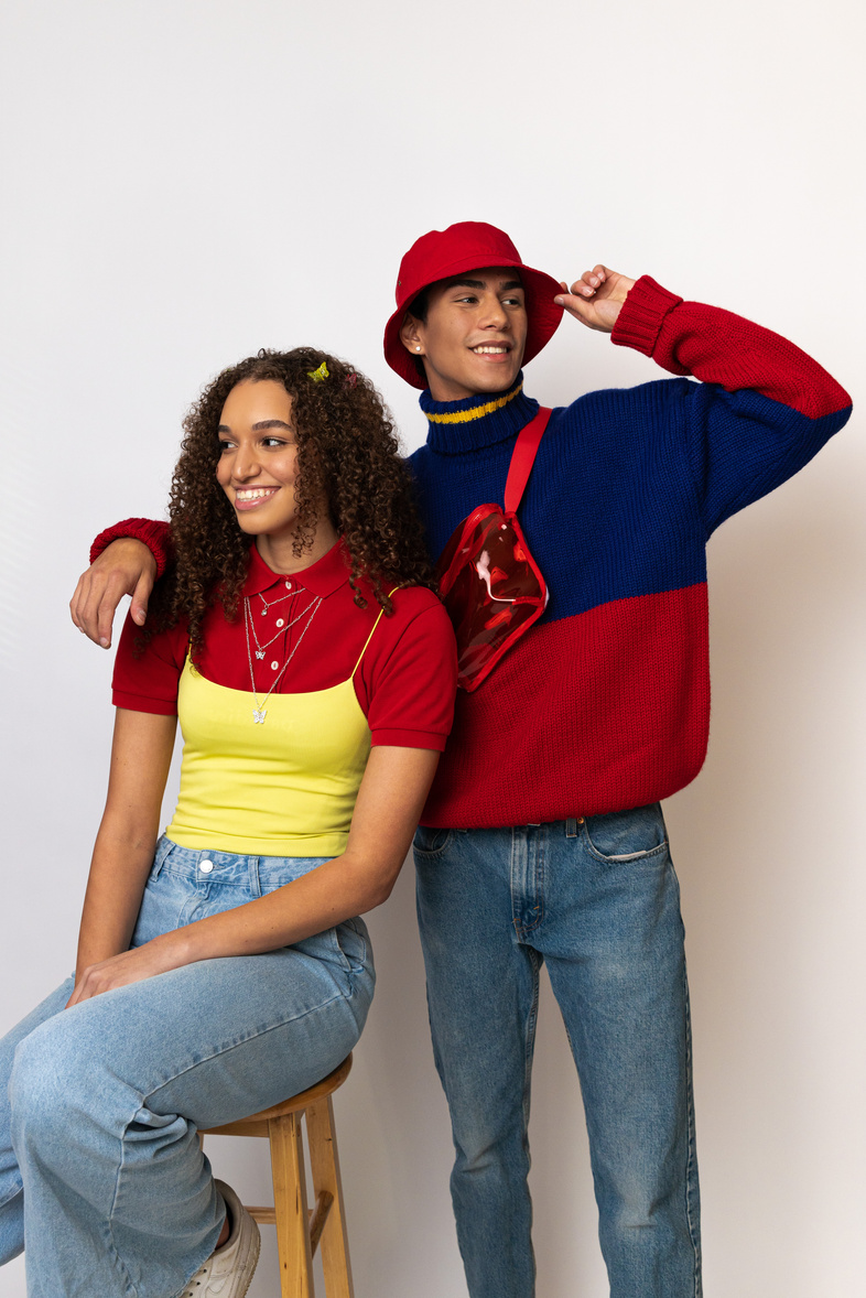 Teenagers in Modern Retro Trendy Outfits